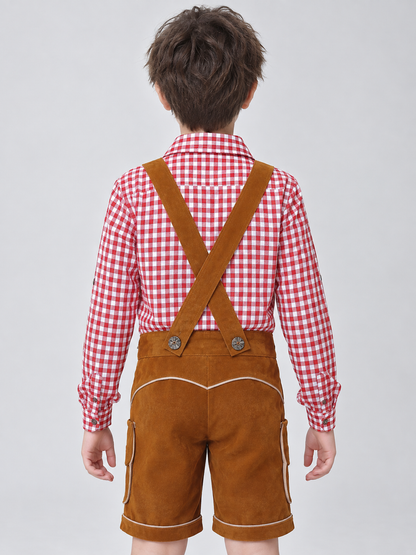 Red and white plaid shirt with a polyester collar