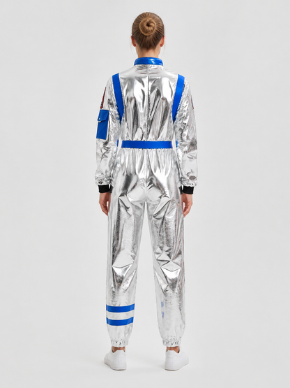 Cosplay astronaut jumpsuit, blue, with a belt back view