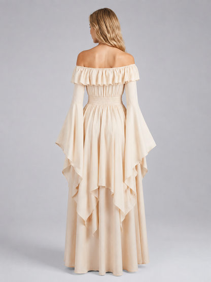 A-Line Dress with Ruffles and Off-the-Shoulder Design