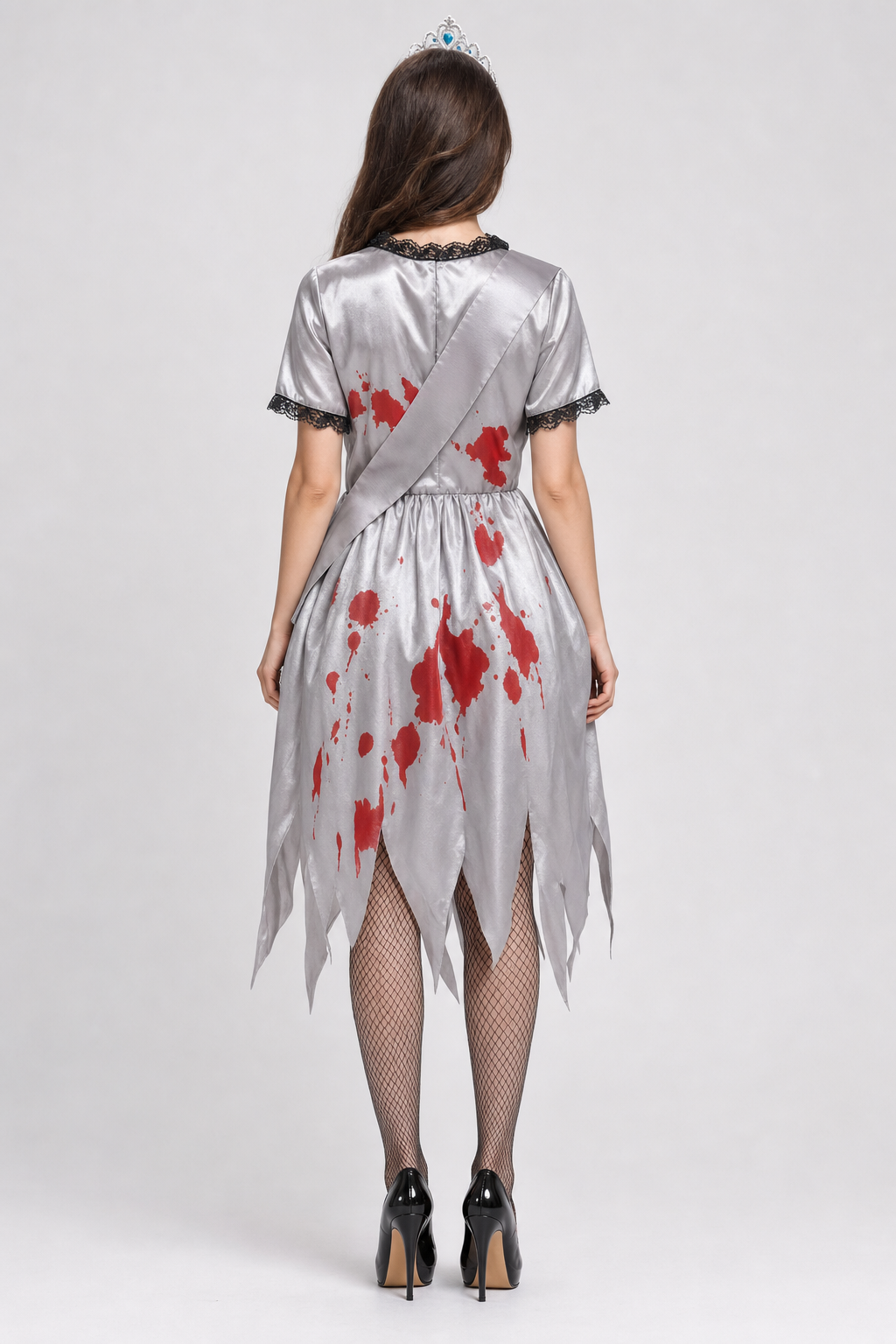 Zombie Queen Costume Dress with Tiara and Sash