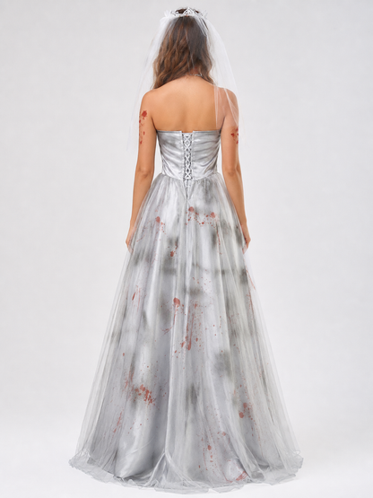 Wedding-Style Dress with Red Accents