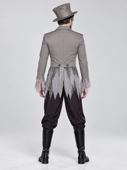 Halloween Costume Gray Tailcoat with Raw Edges and Pants
