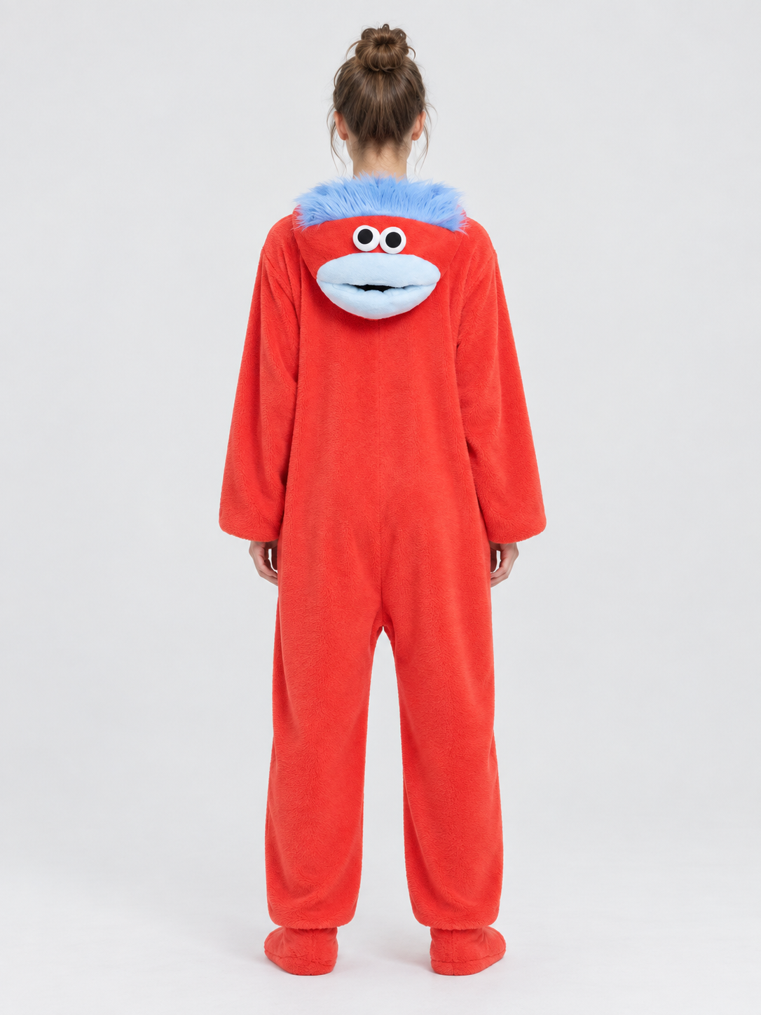 Red Fleece Pajama Jumpsuit with Cartoon Face