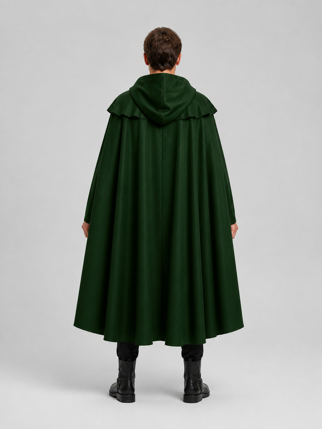 Dark Green Hooded Cloak for Halloween and Cosplay back view