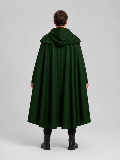 Dark Green Hooded Cloak for Halloween and Cosplay back view