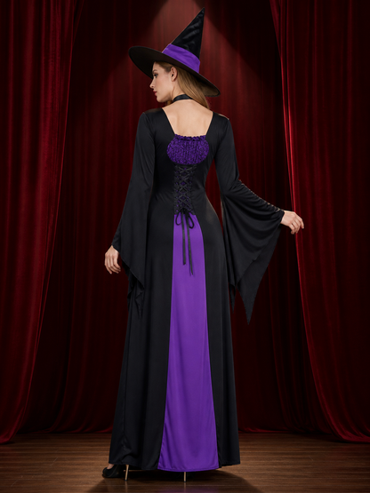 Witch Costume with Hat and Flared Sleeves for Halloween back view