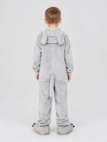 Light Gray Animal Print Kids' One-Piece Pajamas