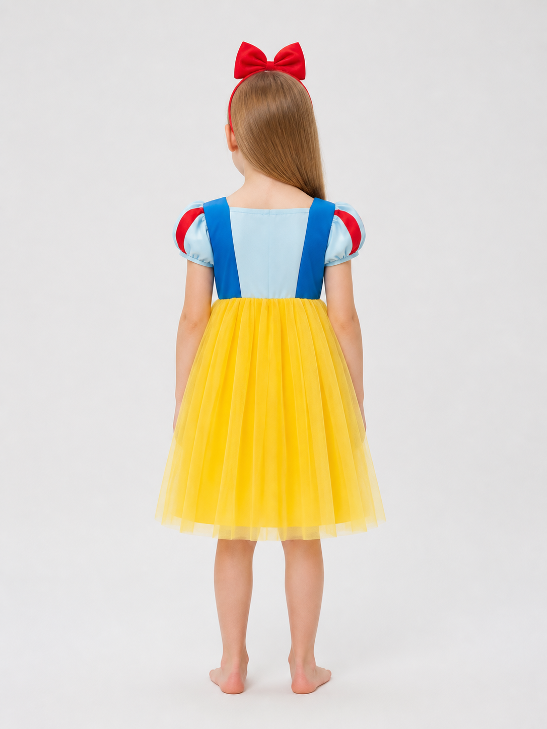Girls' Dressy Dress with Full Skirt, Mesh, and Bow back view