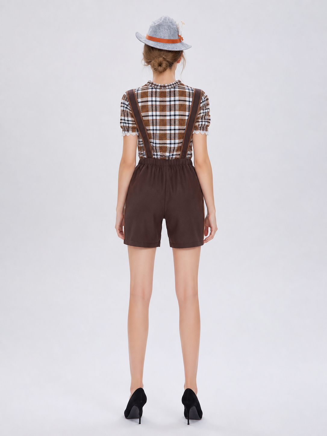 Plaid Stage Costume: Shirt, Shorts, and Hat