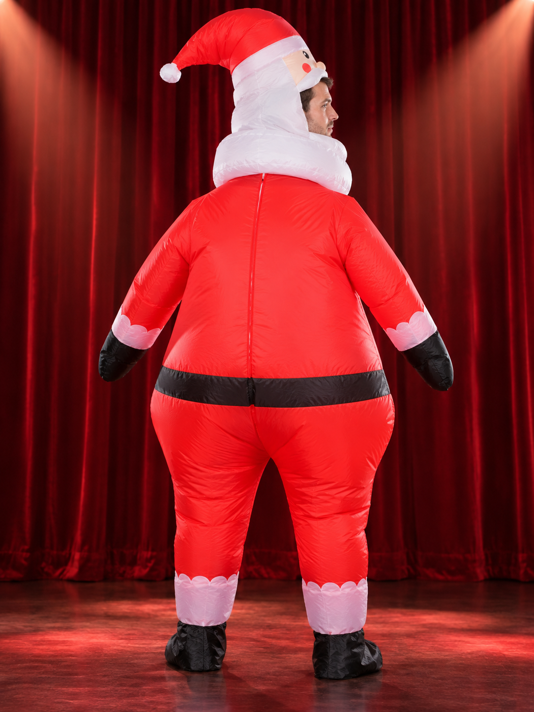 Inflatable Santa Claus Carnival Costume with Beard and Hat
