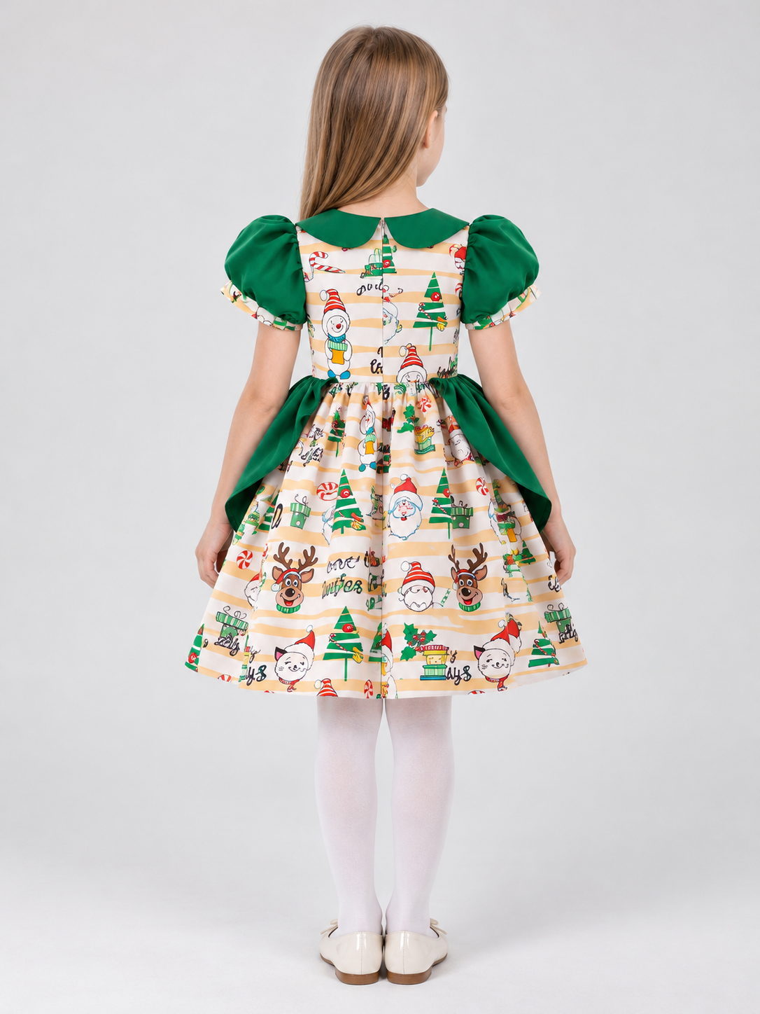 Dressy Girls' Dress with Christmas Print