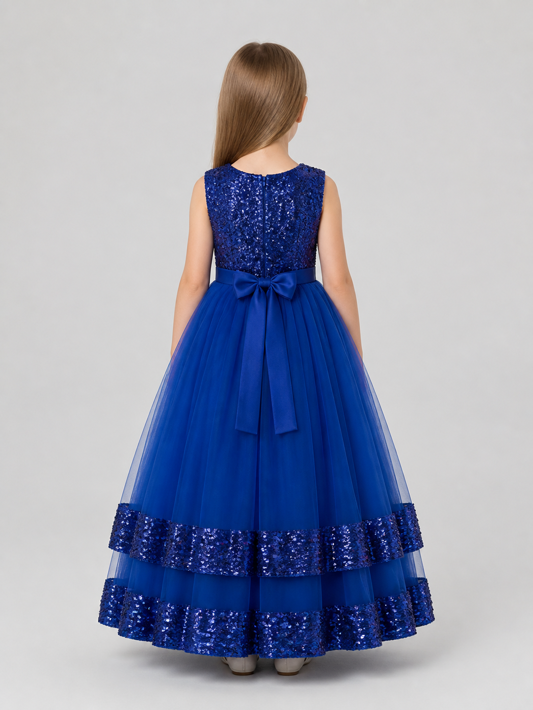 Princess Dress with Sequins, Bow, and Full Skirt back view