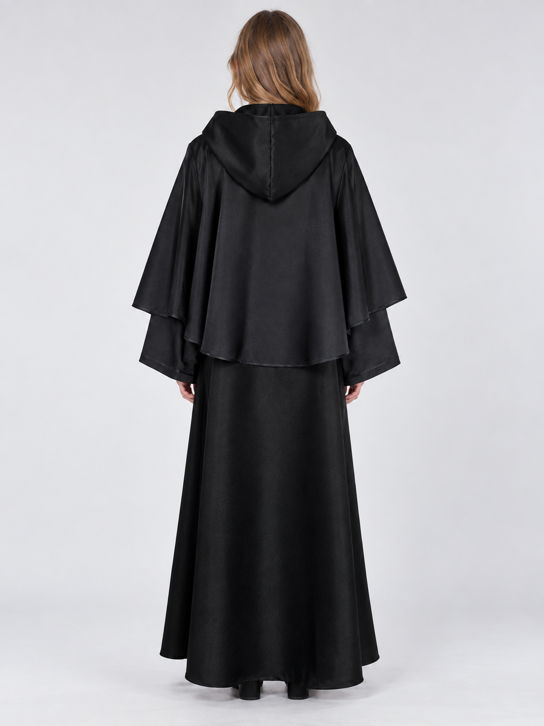 Long Loose-Fit Hooded Cloak Cape Black