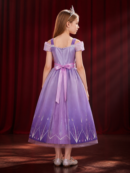 Girls Princess Fairy Tale Costume Dress, Purple Pink Tulle with Star Pattern back view