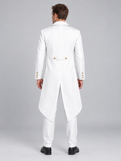 Long white tailcoat with lapels and gold buttons