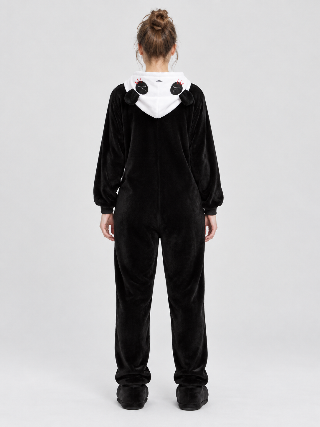 Black and White Flannel Pajama Jumpsuit with Ears