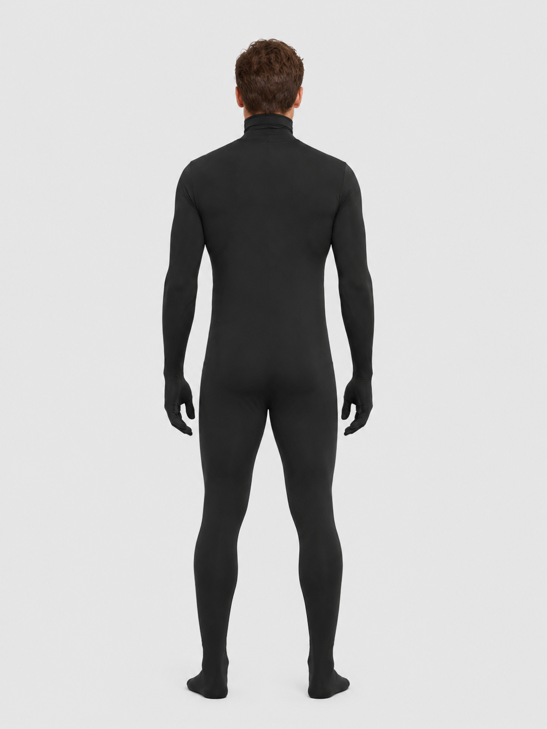 Black Hooded Bodysuit Costume with Gloves for Halloween back view