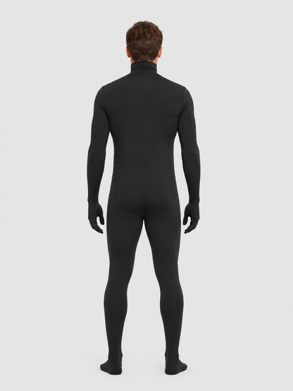 Black Hooded Bodysuit Costume with Gloves for Halloween back view