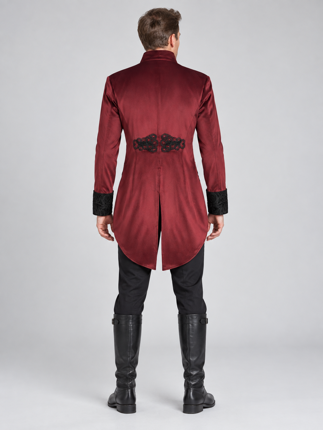 Burgundy carnival tailcoat with black lace