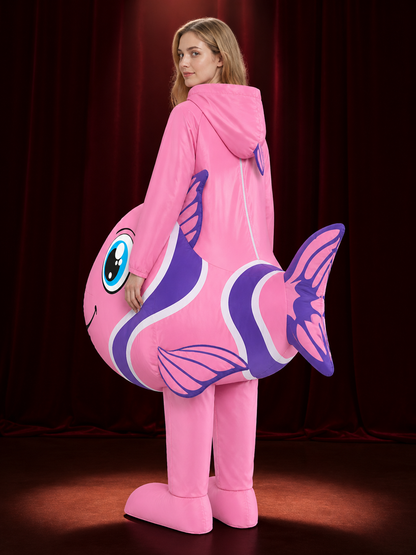 Inflatable Shark Costume With Cartoon Eyes And Fins For Halloween Party back view