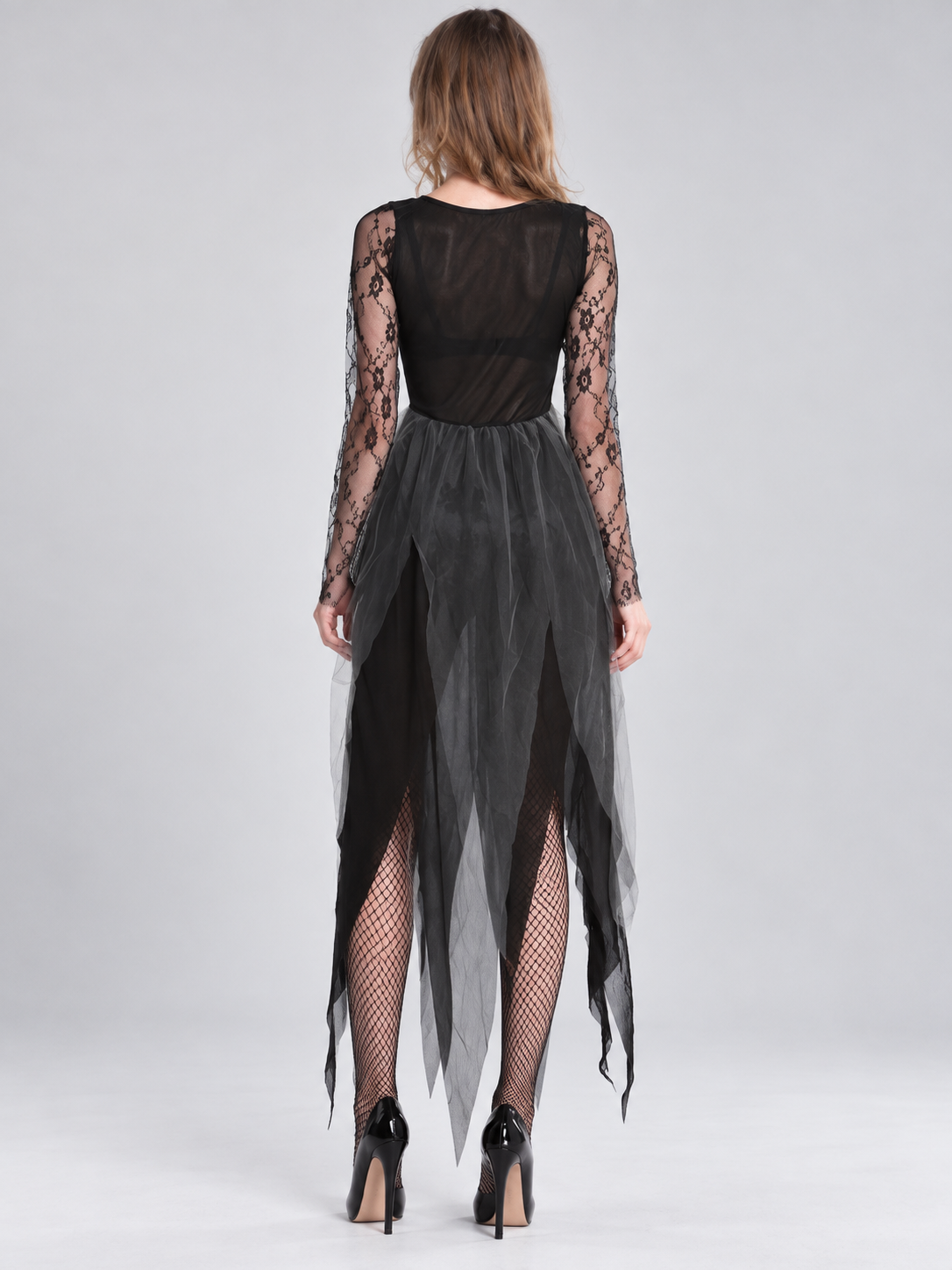 Ghost carnival costume black mesh dress