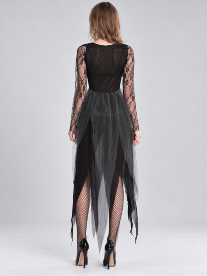 Ghost carnival costume black mesh dress