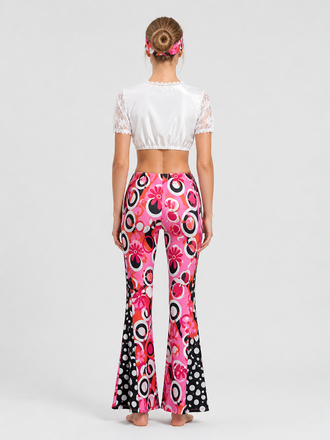 Lace-Trimmed Top, Flared Pants, and Headband Set back view