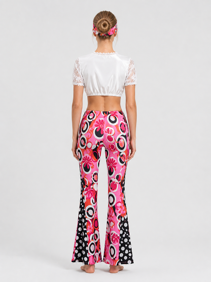 Lace-Trimmed Top, Flared Pants, and Headband Set back view