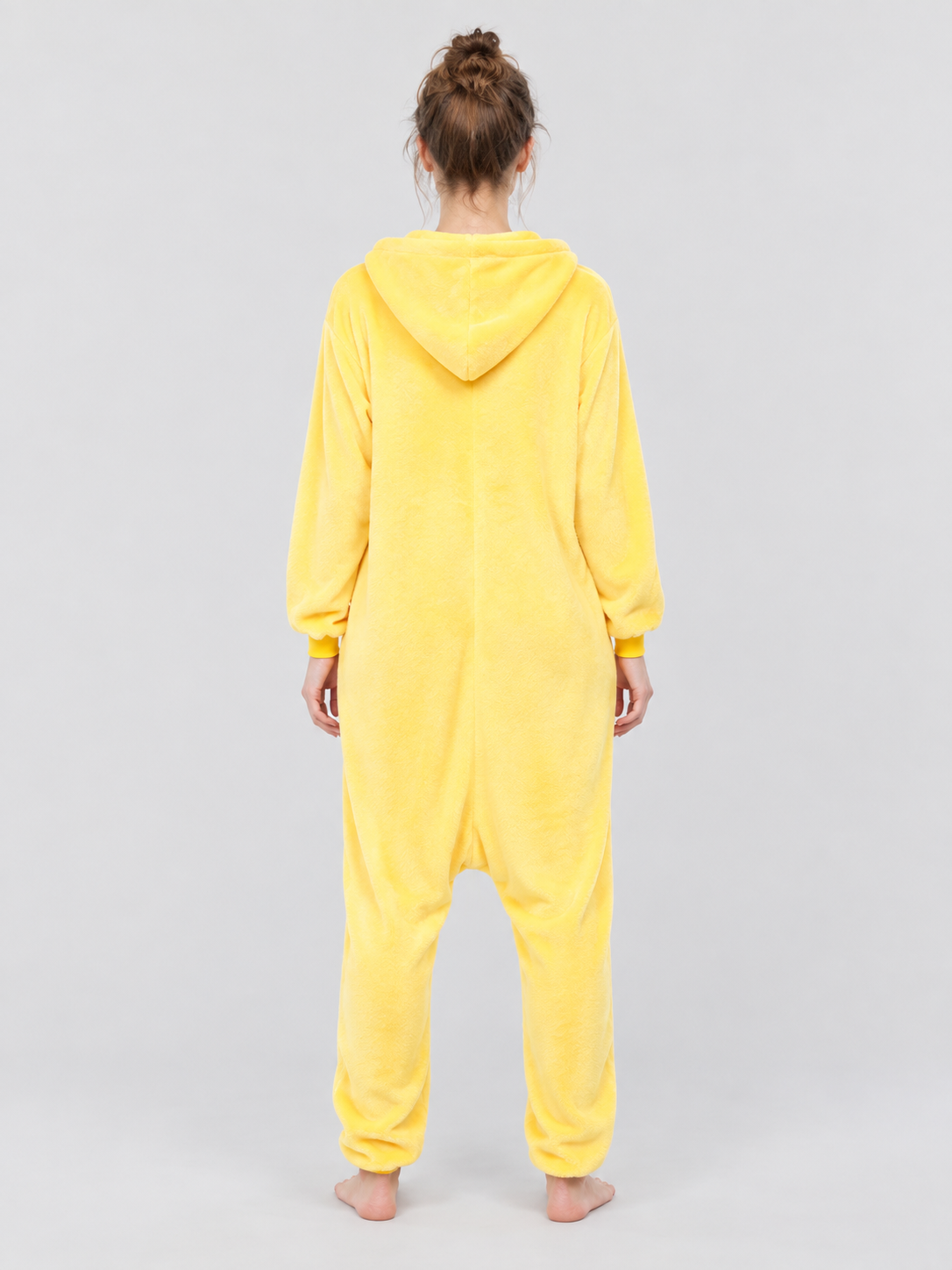 Yellow Hooded Pajama Jumpsuit with Long Sleeves