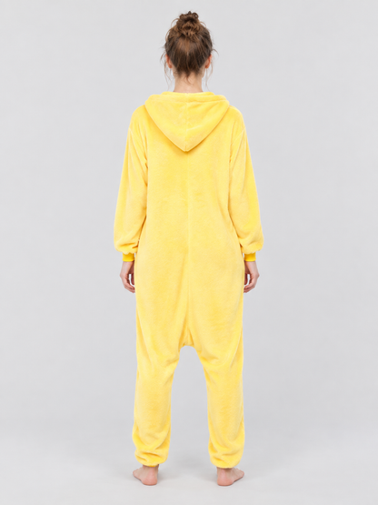 Yellow Hooded Pajama Jumpsuit with Long Sleeves