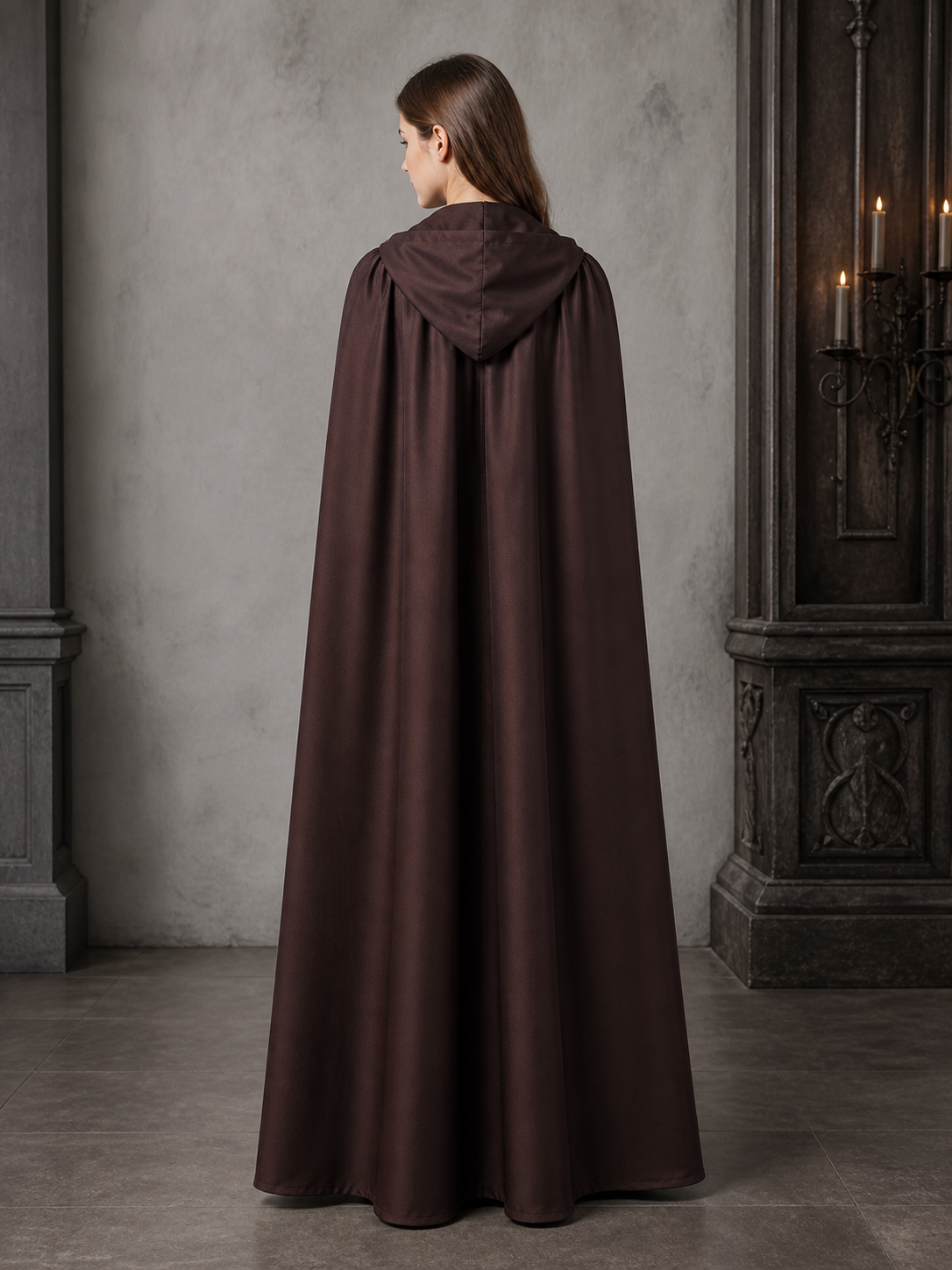 Halloween Medieval Knight Pirate Cosplay Hooded Cloak, Long Loose Cape With Pointed Hood And Front Cross Lacing