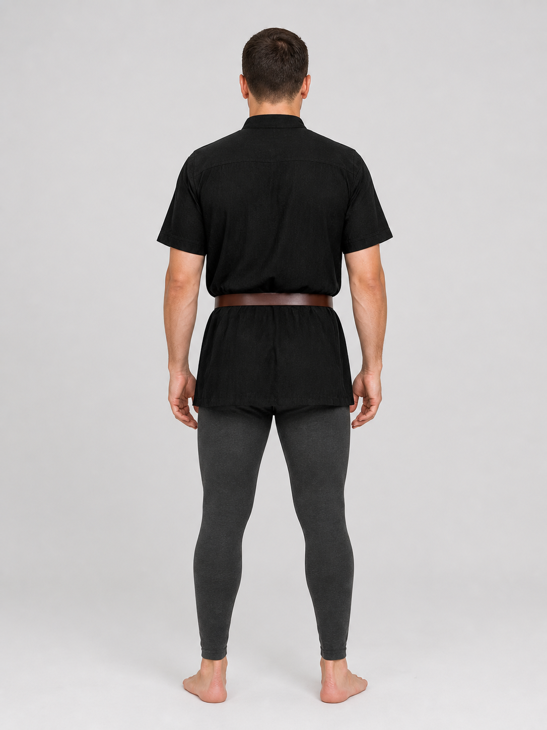 Medieval Lace-Up Blouse with Short Sleeves and Belt back view