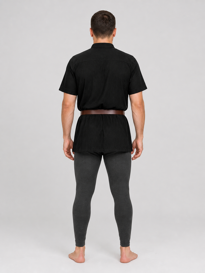Medieval Lace-Up Blouse with Short Sleeves and Belt back view