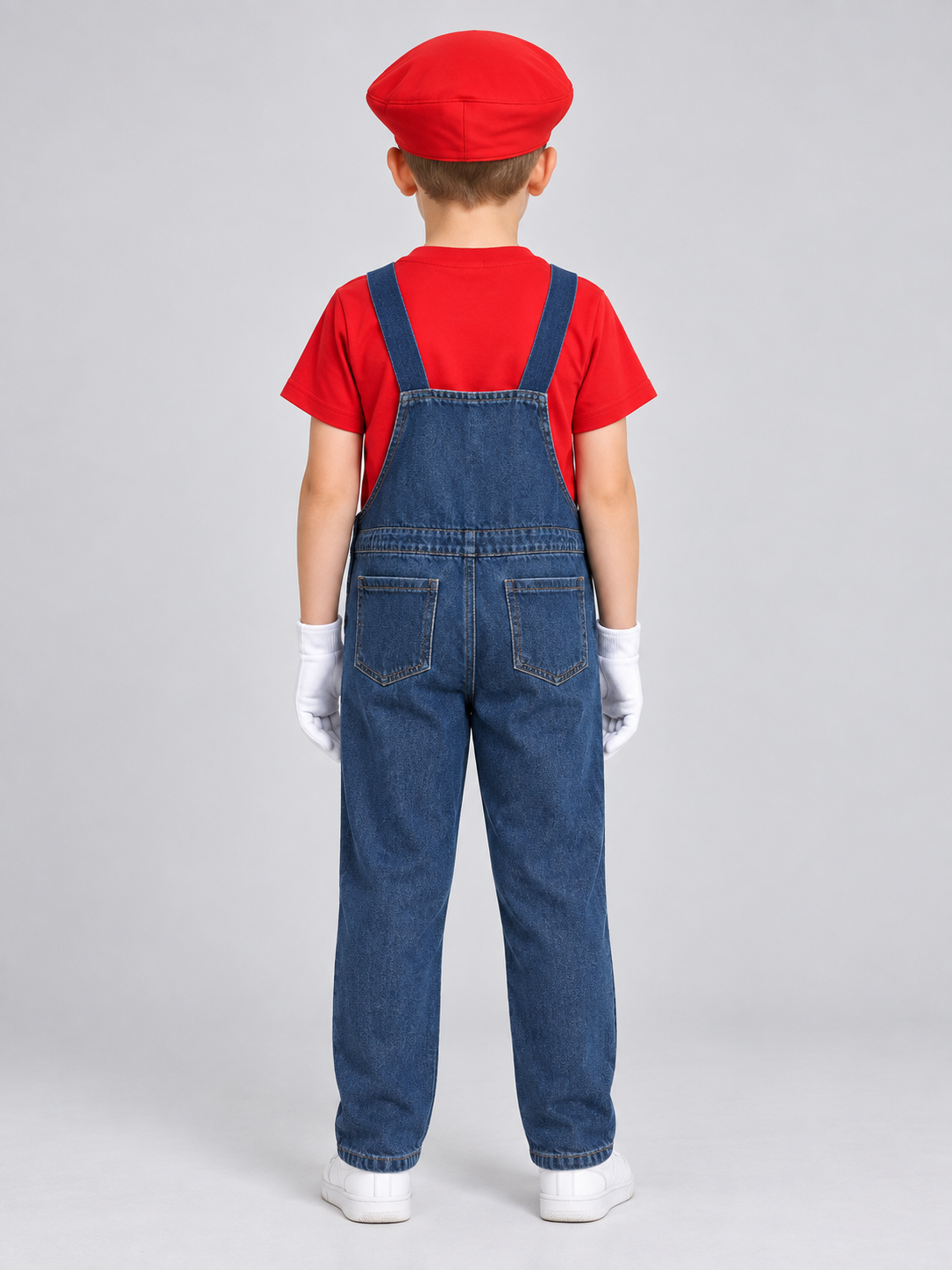 Children’s Mario Costume with Cap and Mustache back view