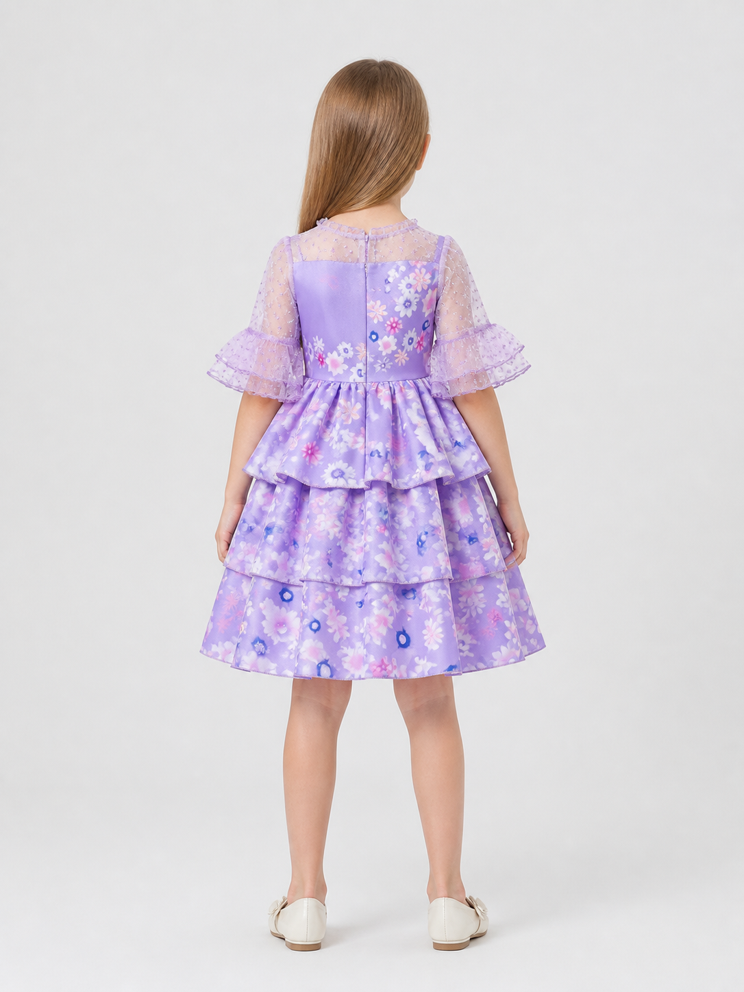 Children's Fancy Purple Cosplay Dress with Ruffles back view