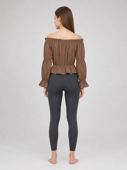 Cropped Off-the-Shoulder Blouse with Puff Sleeves