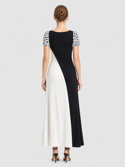 Black-and-White Asymmetrical Leopard Print Dress for Cosplay back view
