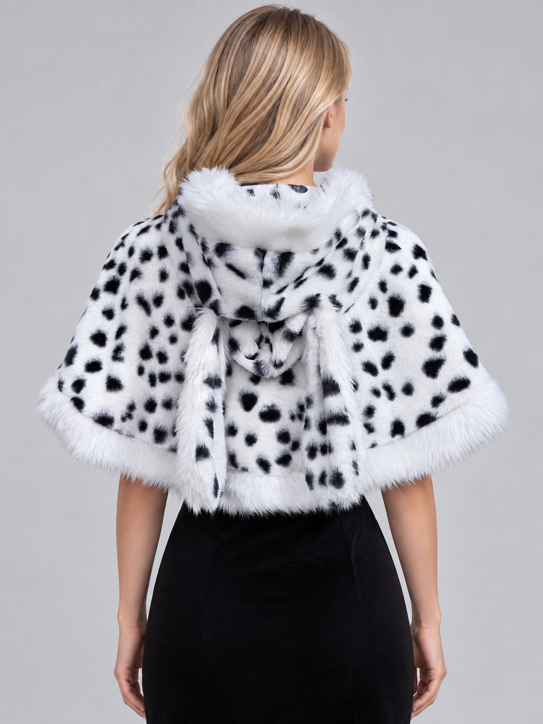 White Faux Fur Cape with Black Spots