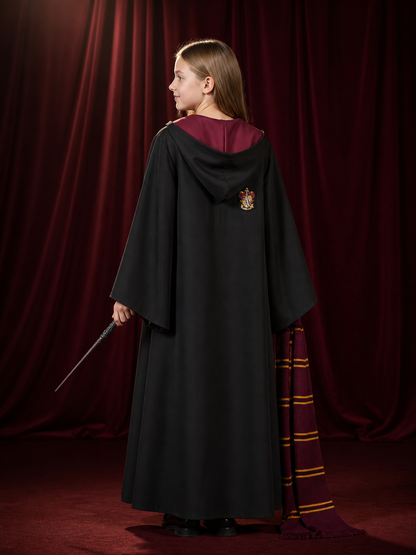 Kids Wizard Robe Costume Set, Hooded Cloak With Scarf And Wand back view