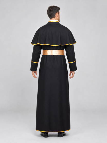 Long cosplay cassock with gold buttons