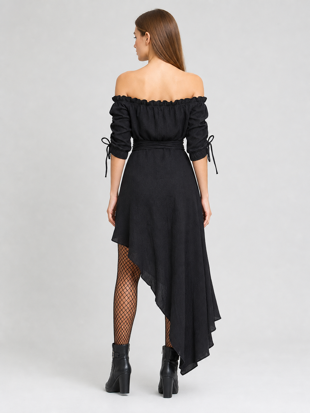 Black Off-the-Shoulder Lace-Up Dress back view