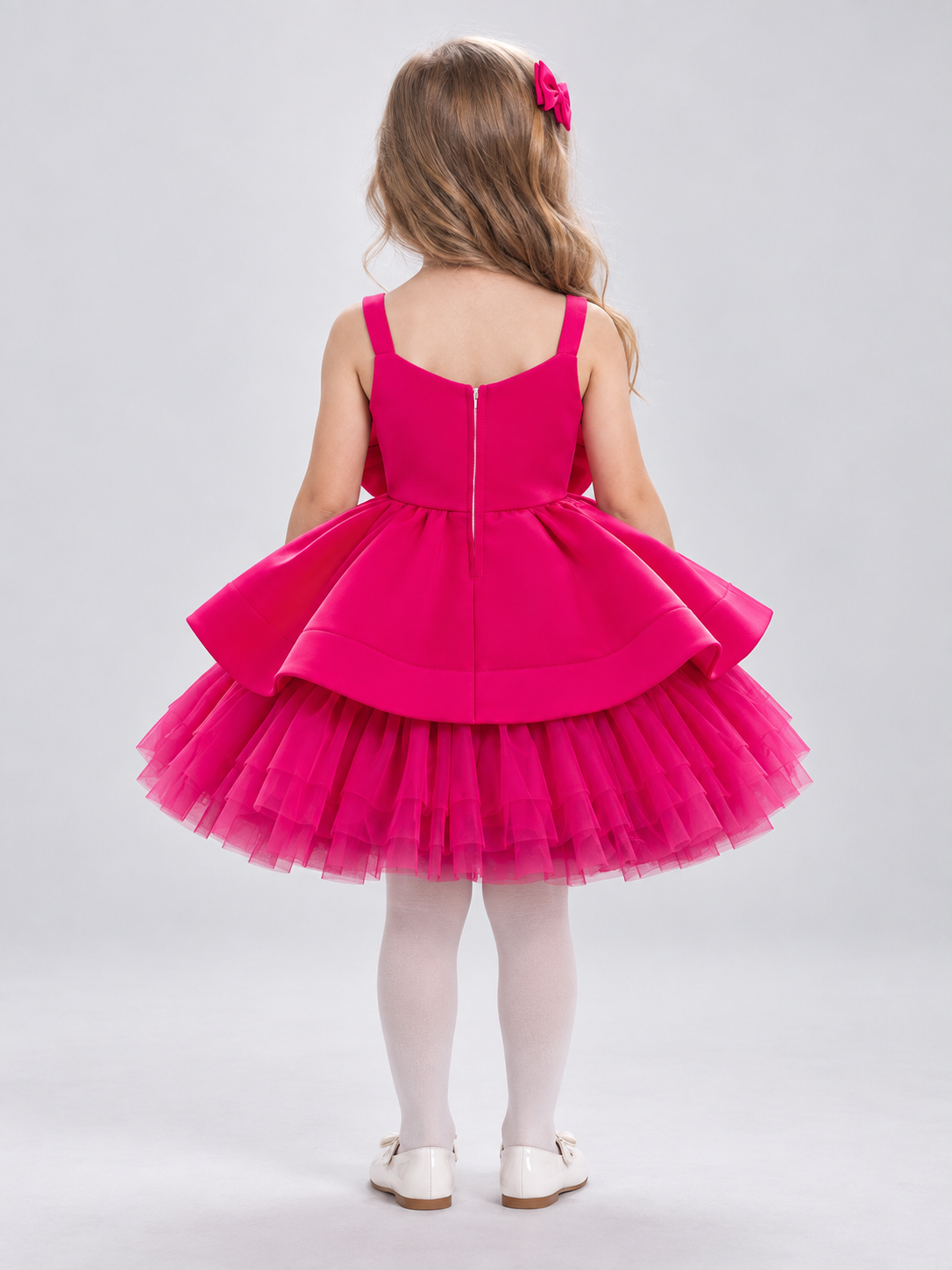 Girls' Festive Dress Bright Pink with Bow