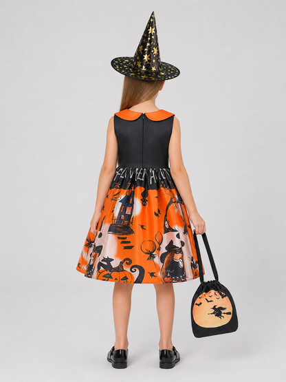Children's Halloween Costume: Dress, Hat, and Handbag back view