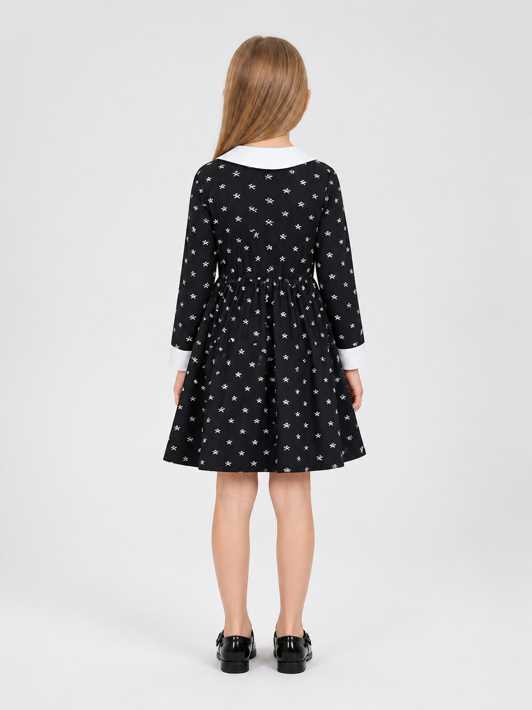 Black Dress with White Collar and Skull Print