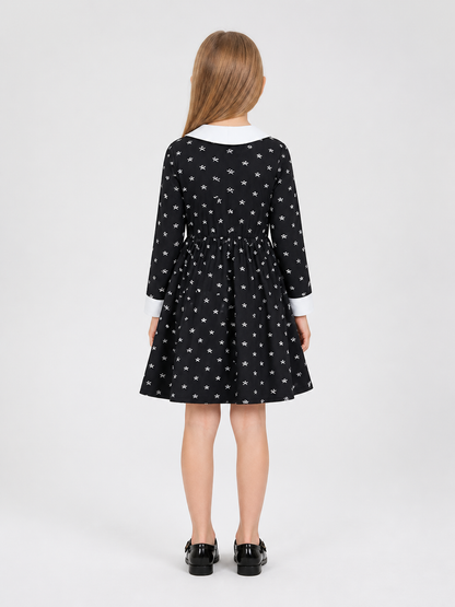 Black Dress with White Collar and Skull Print