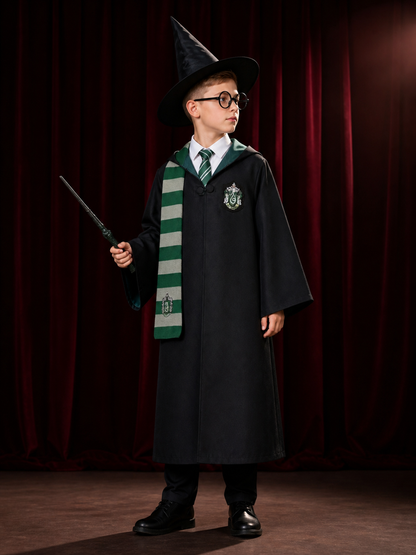 Harry Potter Slytherin Robe with Cosplay Accessories back view