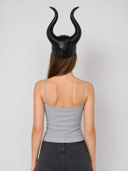 Black Headpiece with Two Curved Horns