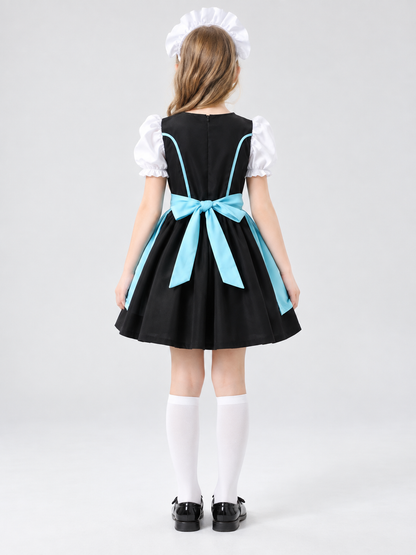 Kids' Dirndl Costume with Blue Apron and Headpiece
