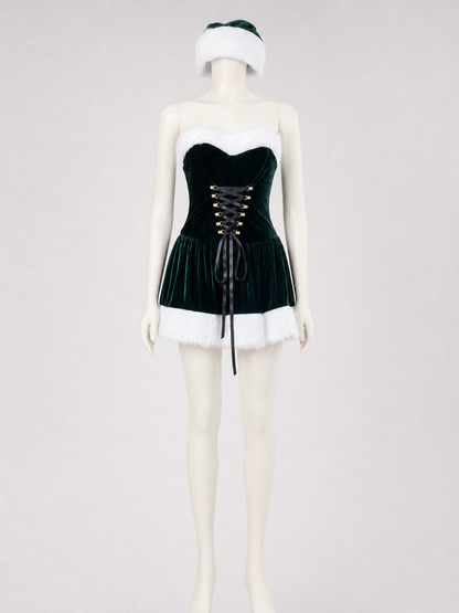 Festive cosplay dress with white trim