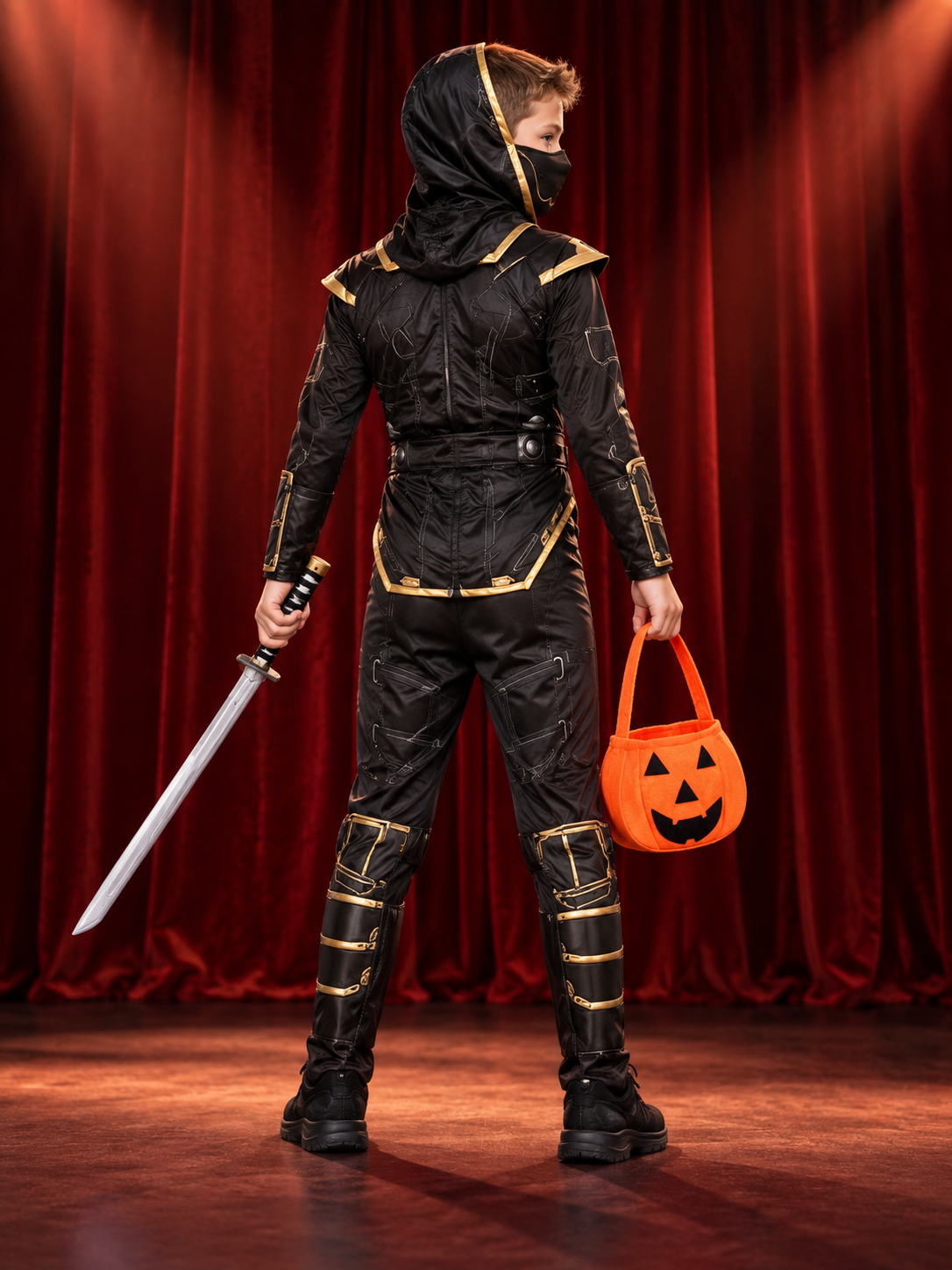 Kids' Ninja Carnival Costume Black with Mask and Sword